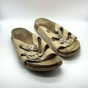 Birkenstock Florida Leather Cream Three Strap Sandals